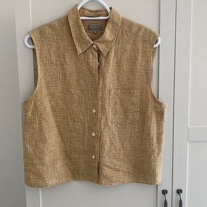 Small check sleeveless cropped blouse in  linen from Margaret Howell in UK